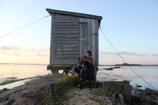 Rusty with Rolo at a bird hide, Newtown Isle of Wight